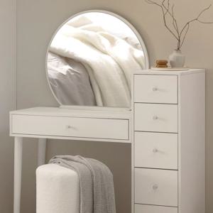 [리퍼]프로스 라운드 원형거울 수납장 화장대(화이트,오크)