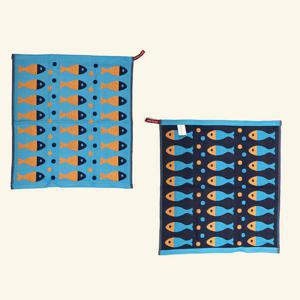 3면 순면 100%! 북유럽풍 핸드 주방타월 (물고기-블루)