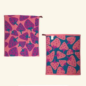 3면 순면 100%! 북유럽풍 핸드 주방타월 (딸기-핑크)