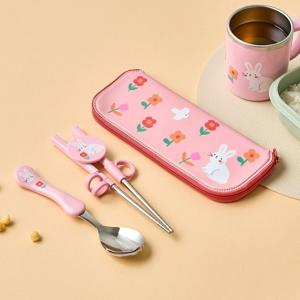 숟가락과 교정젓가락 세트 지퍼케이스 포함 플라워래빗