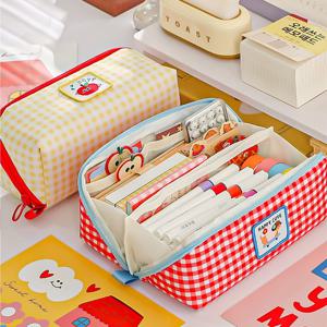 체크패턴 분리수납 대용량 다용도 멀티 필통 칸칸이 정리천재 (3colors)