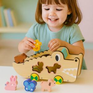 영유아 유아 아기 장난감 원목 교구 동물 블록 악어 버스