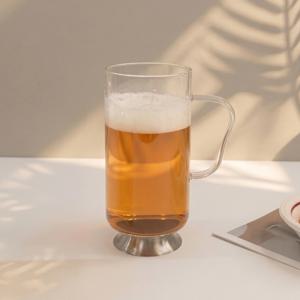 스텐 굽 손잡이 내열 유리컵 650ml 홈카페 아이스커피잔 음료 맥주컵 하이볼잔