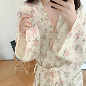 로브 핑크플라워 요루면 목욕가운 홈웨어