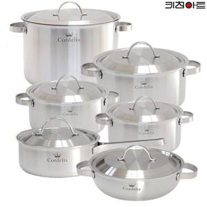 코델리아 인덕션가능 통5중 스텐레스 냄비세트 6종(편18+양16+20+24+전24+곰28)