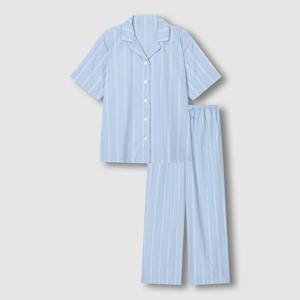 여 스트라이프 반팔 10부 파자마 세트 (4 sizes)(2 colors)