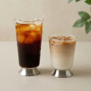 스텐 굽 브이 내열 유리컵 홈카페 아메리카노 커피잔 주스 맥주 하이볼 글라스 2size