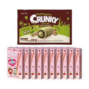 두쫀쿠 크런키 초코바 두바이ST 피스타치오맛 285g x1개+딸기 빼빼로 37g x10개