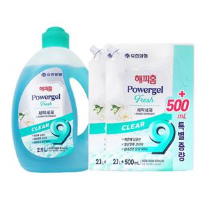 해피홈 파워겔 클리어나인 세탁세제 프레쉬향 2.9L + 리필 2.1L+500ml x2