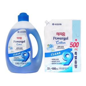 해피홈 파워겔 클리어나인 세탁세제 코튼향 2.9L + 리필 2.1L+500ml