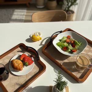 호두나무 우드 트레이 홈카페 감성 모던 텍스처 손잡이 원목 쟁반 2size