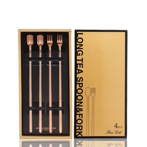 롱 티스푼 티포크 세트 4P 로즈골드 스테인리스 디저트 커트러리