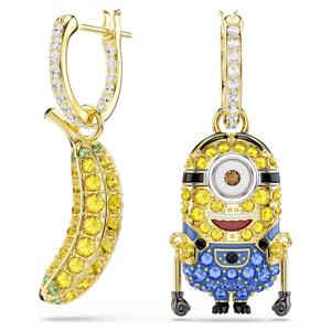 Minions Stuart and Banana 드롭 이어링, 파베, 미니, 멀티컬러, 골드 톤 플래팅