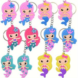 TEMU 그녀/남자를 위한 선물, 인어 키체인 12개, 2D 인어 키링, 인어 테마 파티 장식, 생일 파티 선물 가방 채우기, 카니발 상품, 색상은 랜덤