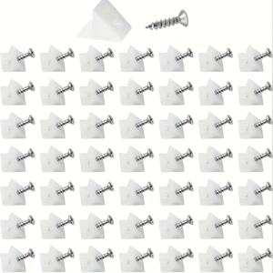 TEMU 100개입 서랍 브래킷 지지대 (나사 포함) - 90도 각도 플라스틱 및 금속 선반 지지 웨지, 새틴 마감, 내구성 좋은 캐비닛 & 책장 수리 패스너 - 선반 안정 장치 하드웨어