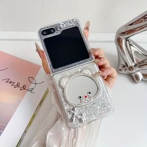 TEMU 화려한 글리터 3D 곰 거울 폰 케이스 - 갤럭시 Z Flip4/Z Flip5/Z Flip6/Z Flip7 풀바디 충격 방지 소프트 커버