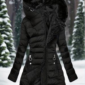 TEMU SQ25033006 여성용 지퍼, 긴소매, 슬림핏, 후드 코트가 있는 우아하고 따뜻한 특별한 재킷