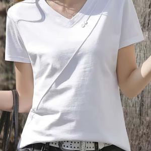 TEMU 여성 여름용 V넥 버튼 반팔 상의, 다용도 착용