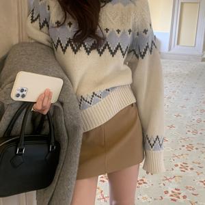 TEMU 2025 겨울 여성 니트웨어, 여성 가을 스웨터 라운드넥 루즈핏 긴팔 니트 탑, 컬러 블록, 다용도 스웨터, 가을 의류, 세탁기 사용 가능