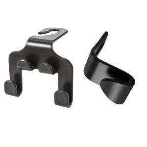 TEMU (다기능 후크 2개 + 차량용 후크) 2-In-1 다기능 후크, 차량 시트 후크, 뒷좌석 휴대폰 거치대, 튼튼한 지갑 후크 스탠드, 범용 가방 후크, 블랙 색상에 적합