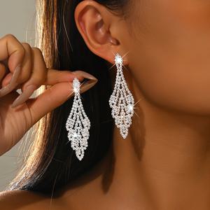 TEMU 세련되고 우아한 고급 여성용 웨딩 귀걸이, 반짝이는 라인스톤 태슬 스터드 귀걸이, 연휴 기념, 결혼식 피로연, 무도회 파티용