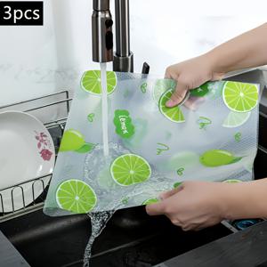TEMU 3개 방수 냉장고 패드 | 방습, 미끄럼 방지, 세탁 가능, 재사용 가능, EVA 소재, 새로운 레몬 패턴, 냉장고, 주방, 서랍, 신발장 및 캐비닛 장식에 적합
