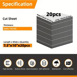 TEMU 20개입 고밀도 자동차 방음 및 진동 감쇠 패드 | 5mm 25*18cm 자가 접착 소음 감소 단열 매트 (도어, 루프, 후드, 트렁크용) - 범용