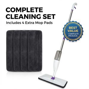 TEMU 4개의 극세사 패드, 360도 회전 디자인, 리필 가능 병이 특징인 바닥 청소 스프레이 밀대. 단단한 나무, 라미네이트, 타일 및 주방 표면에 적합합니다.