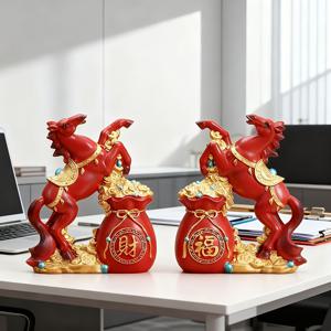TEMU 수집용 피규어, 2개 중국 말 사자성열 피규어 | 레진 새해 장식품, 글램 스타일, 사무실 및 가정 휴일 장식에 이상적, 다양한 휴일에 적합한 선물 상자 포장