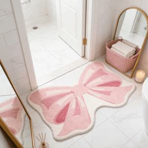 TEMU 모조 캐시미어 900G 9mm 사랑스러운 크림색 바람 핑크 리본 거실 불규칙 카펫 한국 스타일 인스 바람 핑크 시리즈 침실 침대 옆 장식 카펫 푹신하고 부드러운 분위기 테라스 화장실 플러시 카펫 가정용 세탁 가능 욕실 현관 문 입구 러그