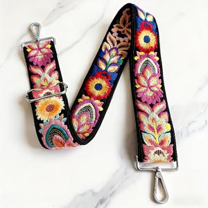 TEMU 자수 가방 스트랩, 넓은 봉황꼬리 자수 리본, 에스닉 스타일 여성용 크로스백 스트랩, 숄더백, 토트백, 크로스백, 휴대폰 파우치, 지갑, 카메라, 기타 스트랩에 적합, 길이 조절 가능