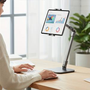 TEMU 라이브 스트리밍/오피스/엔터테인먼트 스탠드, 풀 메탈 데스크탑 태블릿 홀더, 멀티 조인트 조절 가능, 접이식 쉬운 보관