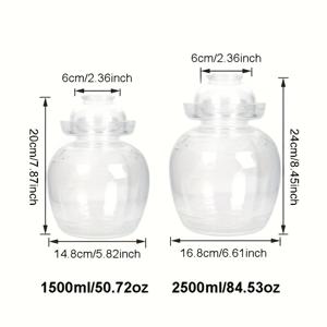 TEMU 1개입, 1500ml/2500ml 유리 피클 병, 물 밀봉 장치가 있는 발효 병, 뚜껑이 있는 유리 발효 키트, 피클, 김치, 사워크라우트 및 와인 양조용 유리 병