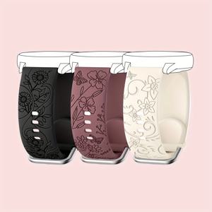 TEMU 6/5/4 밴드 40mm 44mm, 5 프로 45mm, 갤럭시 액티브 2, 3용 20mm 소프트 교체 스포츠 워치 스트랩 여성용 꽃 조각 밴드 3팩