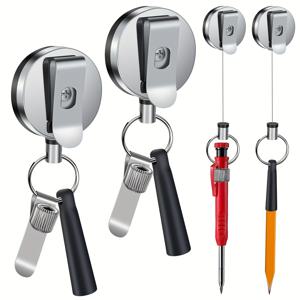 TEMU 2/4개 헤비듀티 스틸로프 수납형 펜홀더, 유연한 필통 & 금속클립 – 목수, 간호사, 건설업자에게 완벽한