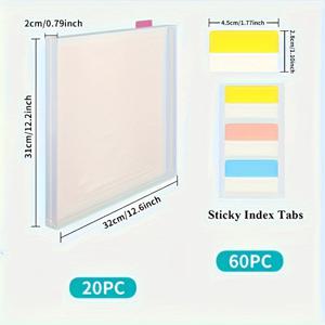 TEMU 12 x 12 스크랩북 용지용 투명 보관 정리함, 용지, 비닐, 카드스톡 정리를 위한 20매 용지 및 60개 접착 색인 탭 포함
