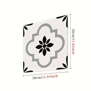 TEMU 10개 세트 그레이와 화이트 기하학 패턴 타일 - 방수, 미끄럼 방지 비닐 바닥 데칼, DIY 주방, 침실, 욕실 개조용 - 재사용 가능, 쉬운 설치, 11.81x11.81인치