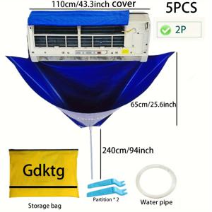 TEMU 95-110Cm 37.4-43.3인치, 벽걸이 에어컨용 배수 파이프가 있는 대형 에어컨 청소 커버 5개 세트. 재사용 가능한 여름 청소 도구