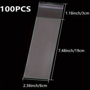 TEMU 100개 자체 밀봉 셀로판 백, 2.36 x 7.48인치 투명 셀로판 크리스마스 선물 가방/보석 가방/선물 가방, 자체 접착식 식품 포장 가방, 소금과 후추 칩, 사탕, 스낵, 아이스 롤리, 케이크 팝콘, 쿠키, 장식품, 양초에 매우 적합