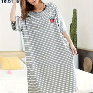 TEMU 여름 반팔 얇은 잠옷 긴 루즈핏 여름 캐주얼 여성용 잠옷 여성용 홈 스커트 여름 홈 로브 성인 라운드넥 풀오버 잠옷