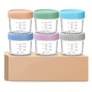 TEMU 6개 세트 유리 식품 보관 용기 (플립탑 뚜껑) - 잼, 소스, 요거트, 간식, 견과류용 | 식기세척기 및 냉동고 사용 가능, 재사용 가능한 둥근 용기 (각 4oz) | 팬트리, 도시락 정리용 내구성