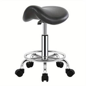 TEMU 에르고노믹 조절 가능한 높이 회전 스툴 발 받침대 마사지 기능, 블랙 합성 가죽, 살롱/타투용 5륜 바이스