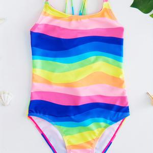 TEMU 소녀 1피스 스타일리시 & 스트레치 컬러풀 더블 크로스백 수영복 수영장 파티 & 수영