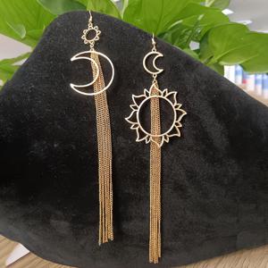 TEMU 달과 태양 디자인의 우아한 긴 태슬 귀걸이 한 쌍. 데일리 외출, 파티, 캐주얼 엔터테인먼트에 완벽하며 모든 행사에 선물로 좋습니다.