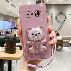 TEMU 폰 케이스: 캔디 베어 스탠드 스트랩 갤럭시 S8/노트 9/노트 8 케이스, 방탄 충격 방지 도금 소프트 케이스