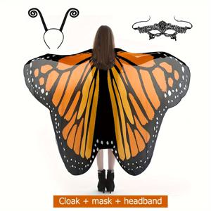TEMU 성인 할로윈 나비 망토, 나방 날개 헤드밴드, 여성용 원사이즈 나비 날개 숄 - 요정 코스튬 액세서리, 테마 파티 의상, 컬러풀 디자인, 세탁 가능 소재