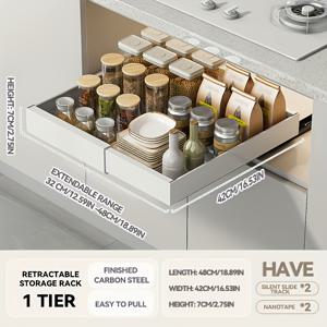 TEMU 1개 ZGO 풀아웃 캐비닛 정리함 - 컴팩트, 확장형 서랍 시스템 - 냄비 & 프라이팬을 쉽게 정리, 스타일리시한 블랙 엔드로 엉망을 정리 - 주방 캐비닛 & 팬트리 정리에 적합