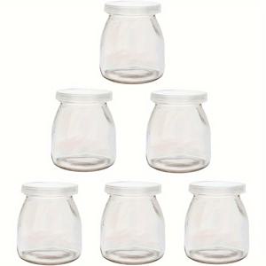 TEMU 6개 항아리 요구르트 항아리 푸딩 항아리 뚜껑이 있는 요구르트 컵 플라스틱 뚜껑 요구르트 기계 교체 유리 항아리 요구르트 컵 플라스틱 뚜껑이 있는 PE 병 뚜껑 200ml