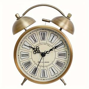 TEMU 1개 창의적인 북유럽 빈티지 메탈 차임 알람 시계, 무소음 야광 영문 탁상 시계; 가정/침실/빈티지 장면 장식용; 홈 데코, 휴일 선물(배터리 미포함), 크리스마스, 밸런타인데이, 새해 휴일 선물