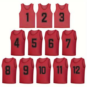 TEMU 12개 팀 저지 세트 (1~12 번호 박스 포함), 루즈핏 메쉬 조끼, 가볍고 운동에 영향을 주지 않음, 축구, 농구, 핸드볼, 하키, 배드민턴, 야구, 배구, 필드 하키, 아메리칸 풋볼에 적합한 밝은 색상